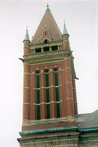[color photograph of Allegany County Courthouse tower]